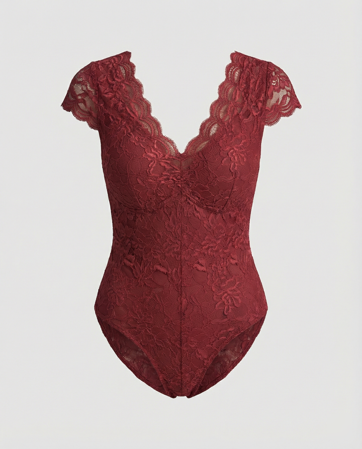 Elegante Body Suit mit Spitzenärmeln und V-Ausschnitt – Bodéline