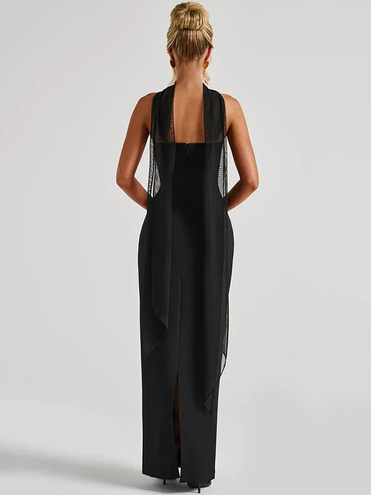 Abendballkleid Strapless Bodenlang Säulensilhouette Halstuchdetail – Élara