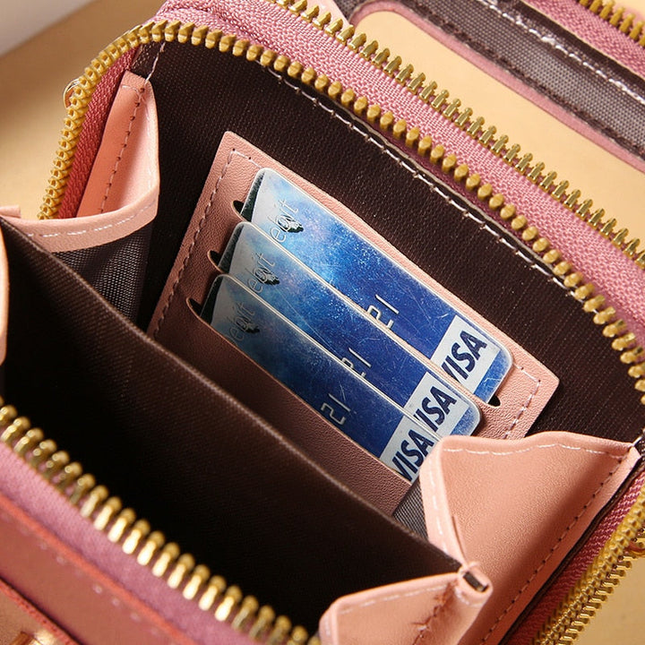 Echoarchiv | Leder Smartphone Clutch Damen Handtasche mit Touchscreen-Fenster
