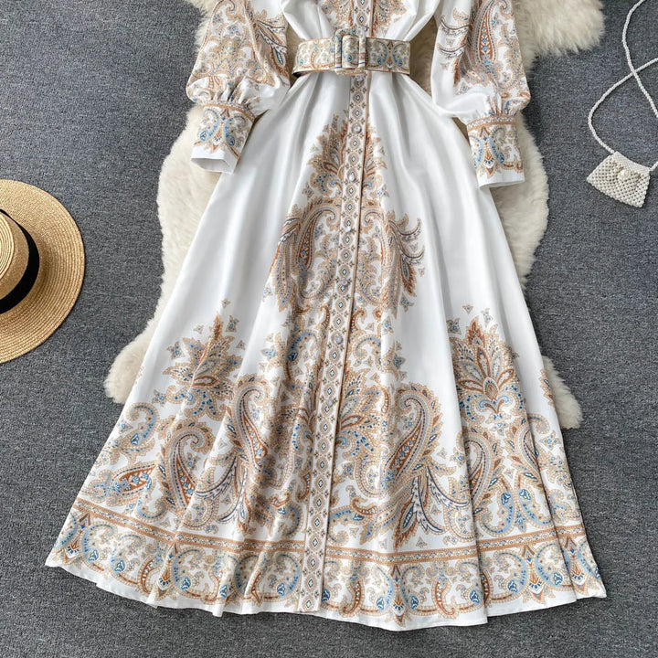 A-Linienkleid mit Gürtel und Blumenmuster
