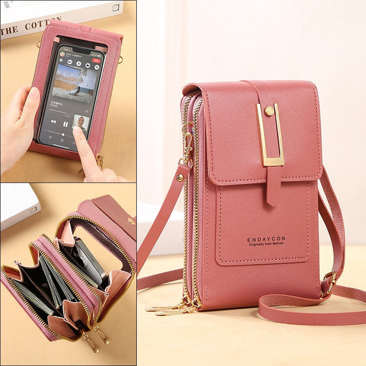 Echoarchiv | Leder Smartphone Clutch Damen Handtasche mit Touchscreen-Fenster