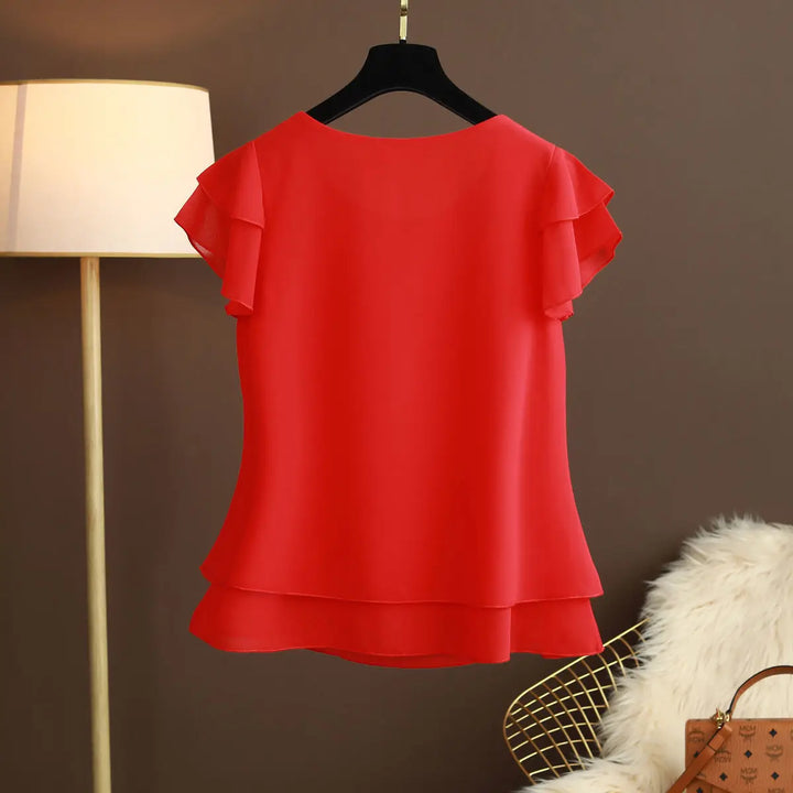 Echoarchiv | Chiffon Bluse mit O-Ausschnitt und Kurzen Ärmeln