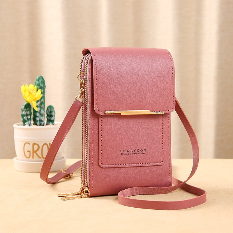 Echoarchiv | Leder Smartphone Clutch Damen Handtasche mit Touchscreen-Fenster