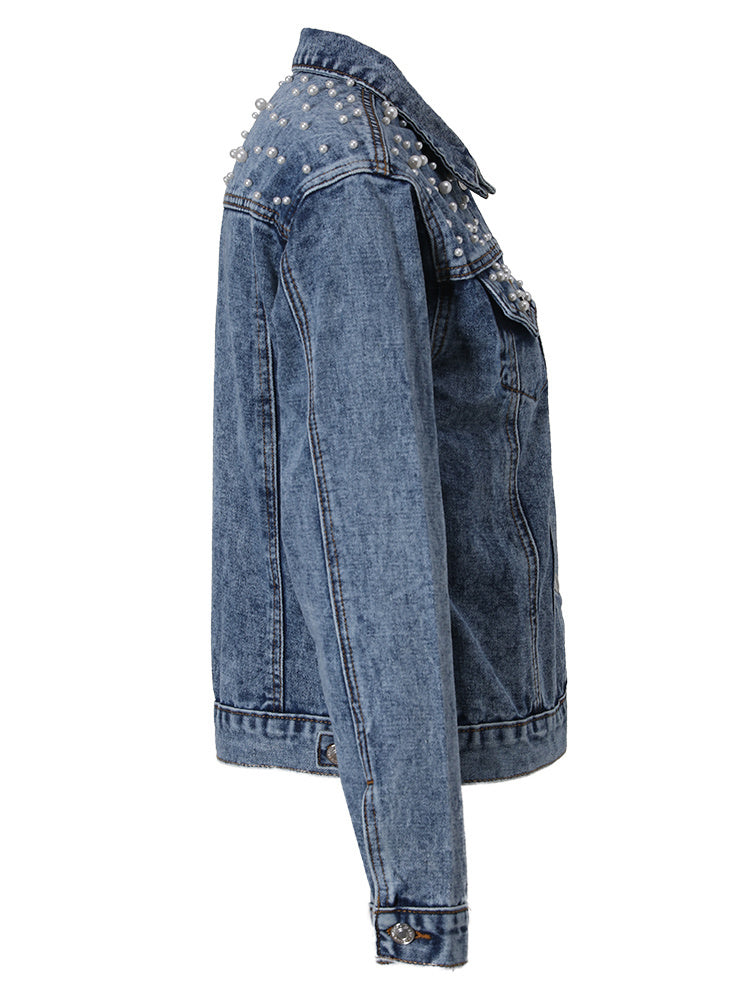 Echoarchiv | Exklusive Lina JEchoarchivnsjacke Denim-Liebling mit Stilvoller Perlenverzierung