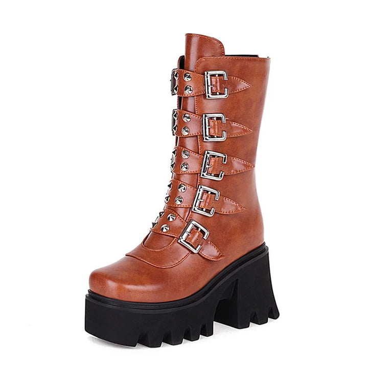Echoarchiv | Gothic Schuhe Frauen Schwarz Hochstiefel Weiblich Hohe Absatz Frauen Combat Punk Chunky Dame