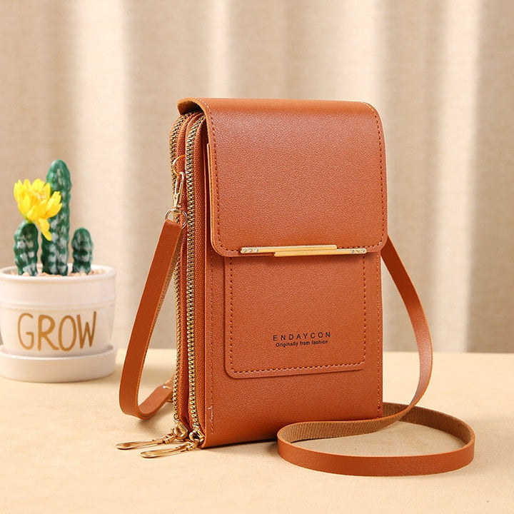 Echoarchiv | Leder Smartphone Clutch Damen Handtasche mit Touchscreen-Fenster