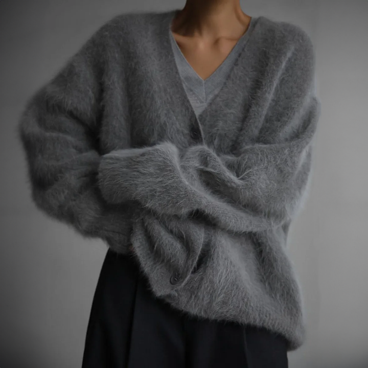Echoarchiv | Cardigan Weiches Mohair Oversized Passform Lange Ärmel Knopfverschluss