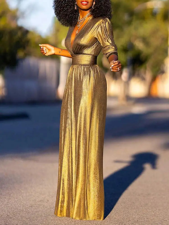 Echoarchiv Damen Jumpsuit mit V-Ausschnitt und Metallic-Optik