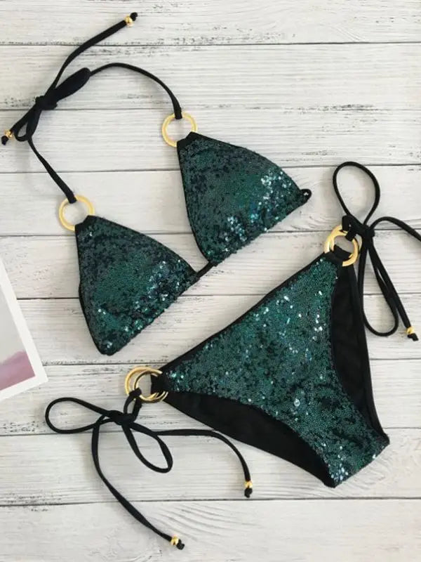 Echoarchiv | Neu Sexy Bikinis Pailletten Goldfarbe Frauen Bandage Bikini Set Push-Up Vorgepolsterter Bh BadEchoarchivnzug Set BadeEchoarchiv