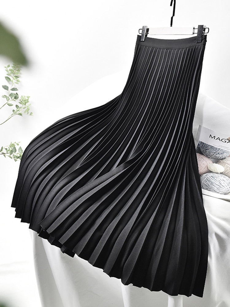 Echoarchiv | Markendesigner Damen Eleganter Schicker Solider Plisseerock Hohe Taille Luxusmode