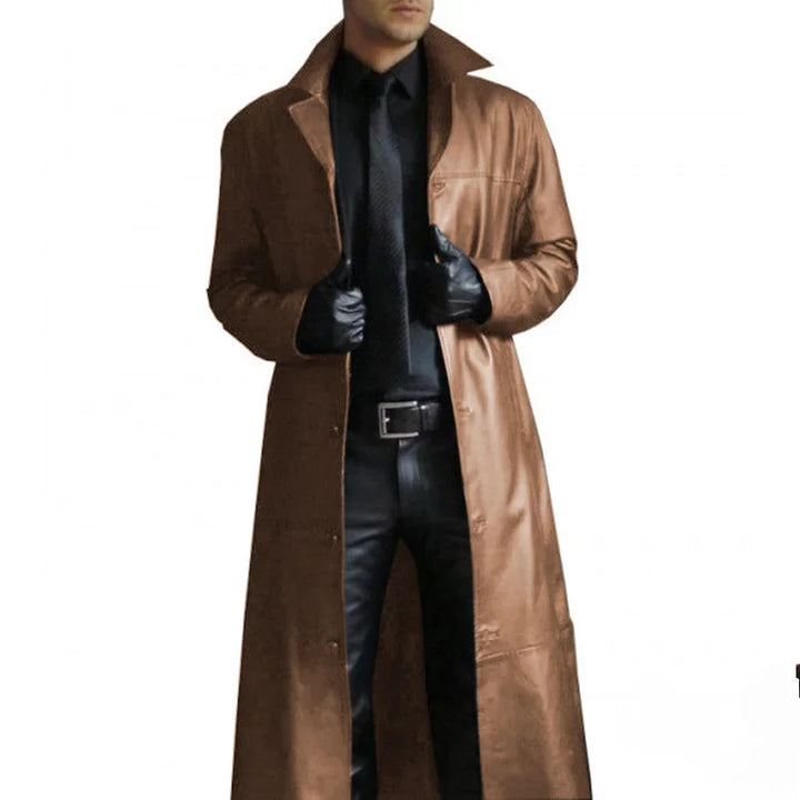 Echoarchiv | Lange Kunstlederjacke für Herren mit Krage