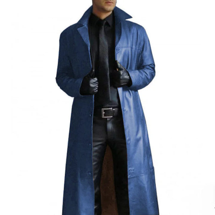 Echoarchiv | Lange Kunstlederjacke für Herren mit Krage