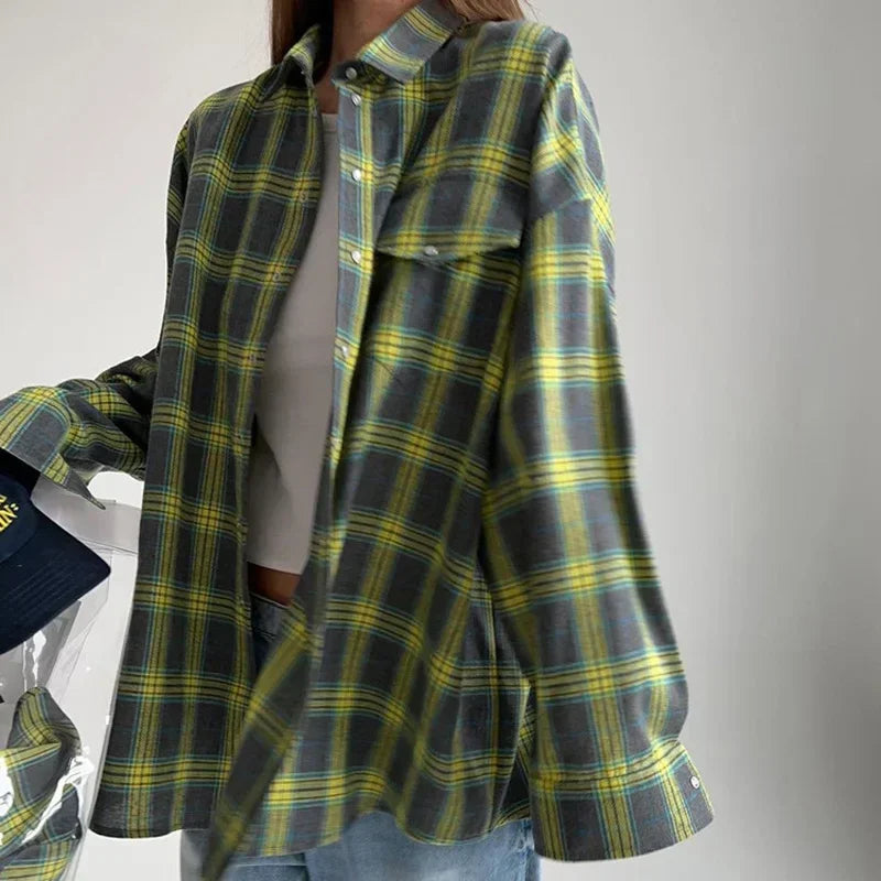 Echoarchiv | Langarmiges Hemd mit Kariertem Muster Baumwollmix Lässig und Trendy