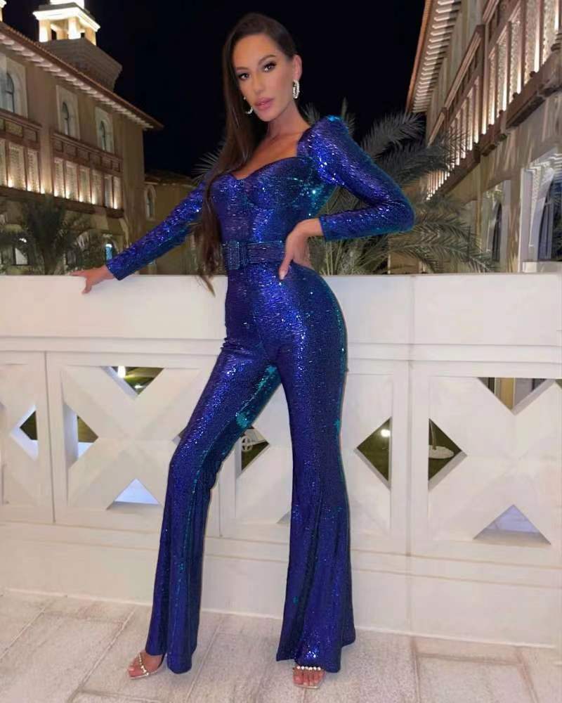 Pailletten Langarm Jumpsuit – Solévia