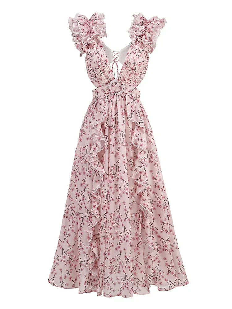 Echoarchiv | Cutout Rüsch Maxi Kleid