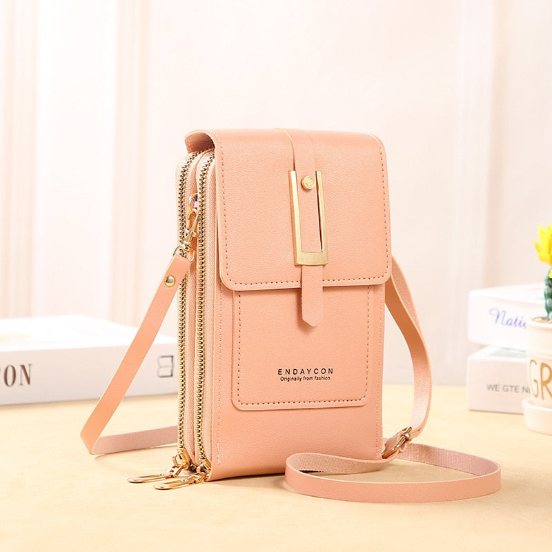 Echoarchiv | Leder Smartphone Clutch Damen Handtasche mit Touchscreen-Fenster