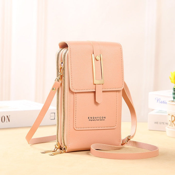 Echoarchiv | Leder Smartphone Clutch Damen Handtasche mit Touchscreen-Fenster