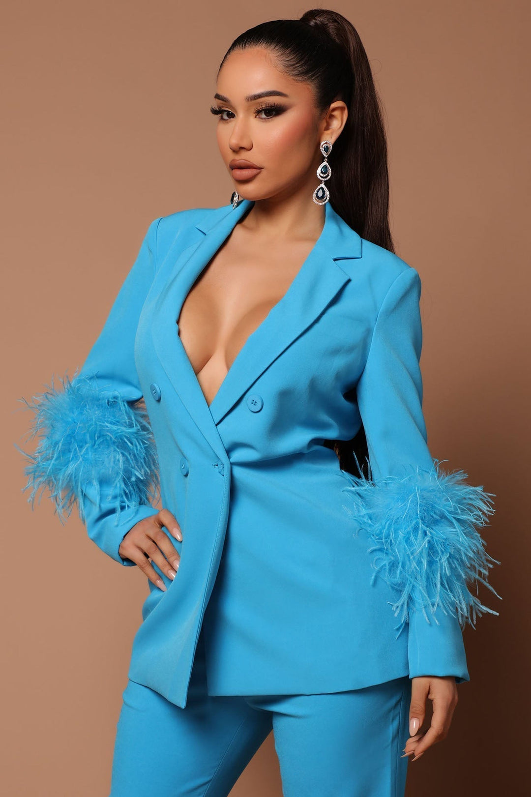 Echoarchiv | Blazer mit Federn und Hose Set für Frauen