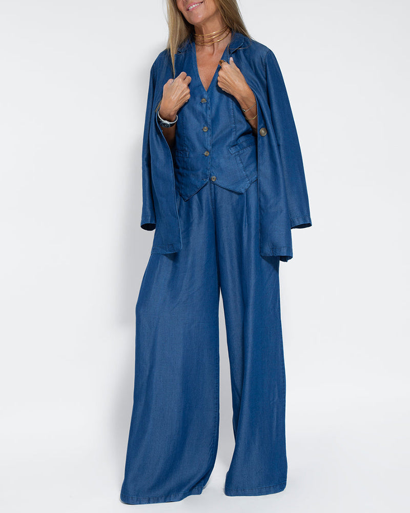 Echoarchiv | Elegantes 2-Teiliges Set Leinen Weite Hose & Weste