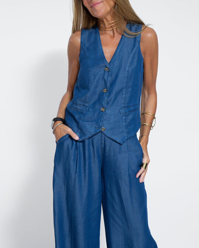Echoarchiv | Elegantes 2-Teiliges Set Leinen Weite Hose & Weste