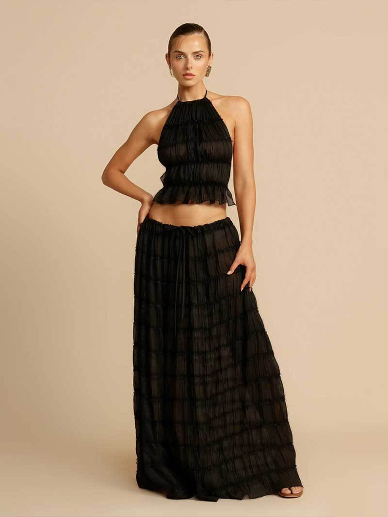 Damen Rückenausschnitt Oberteil und langer Rock Set Stylisch – Élanora