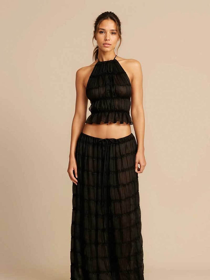 Damen Rückenausschnitt Oberteil und langer Rock Set Stylisch – Élanora
