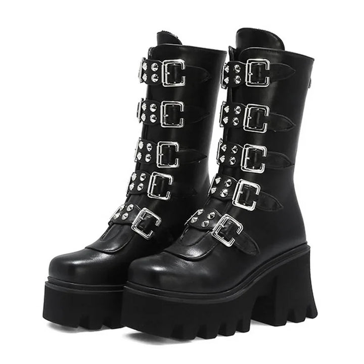 Echoarchiv | Gothic Schuhe Frauen Schwarz Hochstiefel Weiblich Hohe Absatz Frauen Combat Punk Chunky Dame
