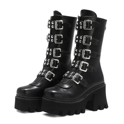 Echoarchiv | Gothic Schuhe Frauen Schwarz Hochstiefel Weiblich Hohe Absatz Frauen Combat Punk Chunky Dame