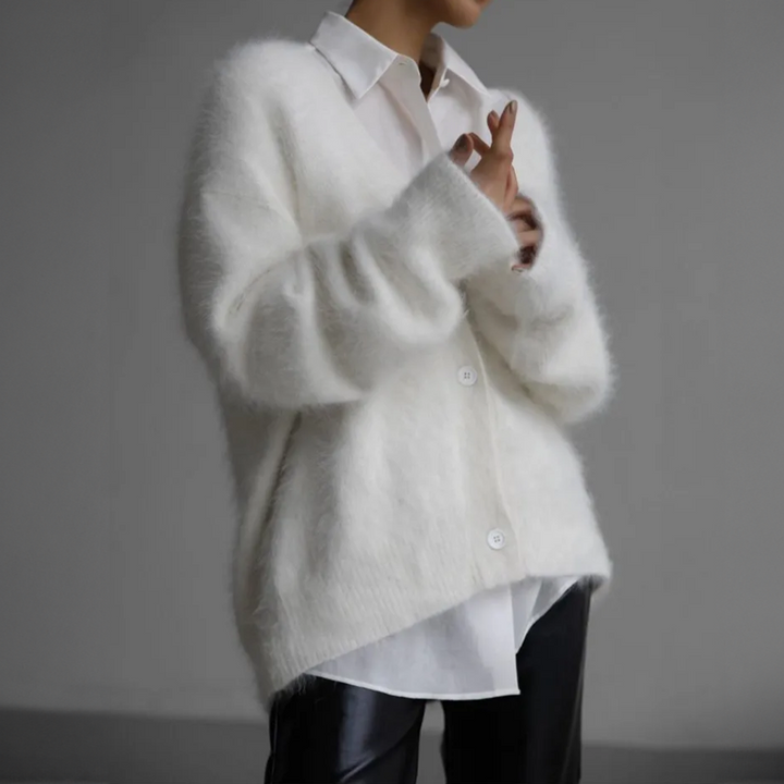 Echoarchiv | Cardigan Weiches Mohair Oversized Passform Lange Ärmel Knopfverschluss