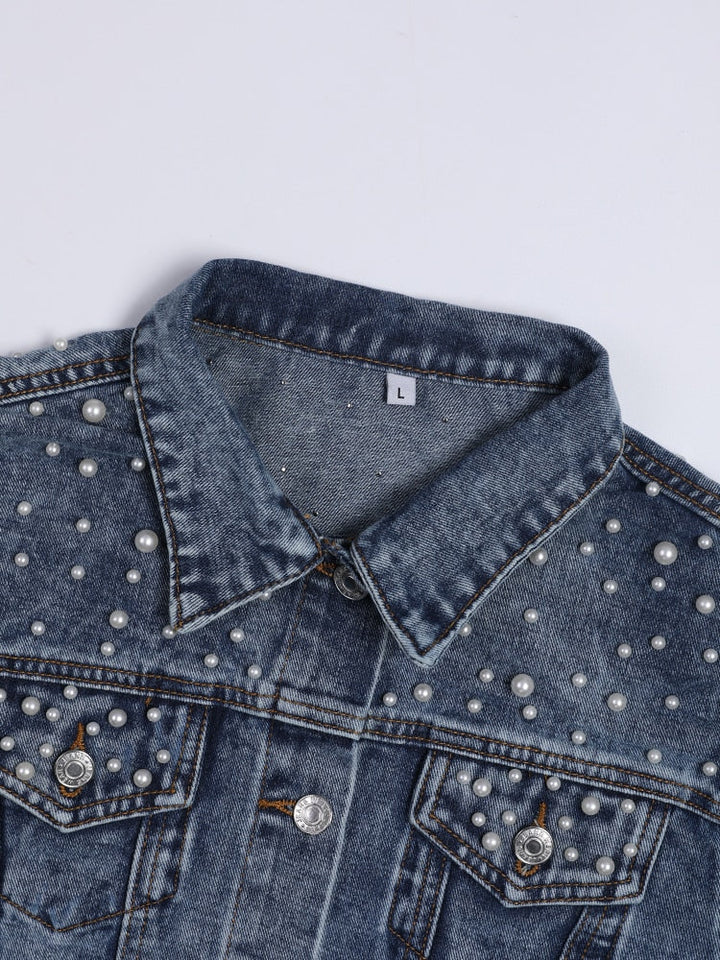 Echoarchiv | Exklusive Lina JEchoarchivnsjacke Denim-Liebling mit Stilvoller Perlenverzierung