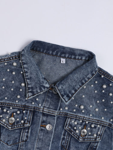 Echoarchiv | Exklusive Lina JEchoarchivnsjacke Denim-Liebling mit Stilvoller Perlenverzierung