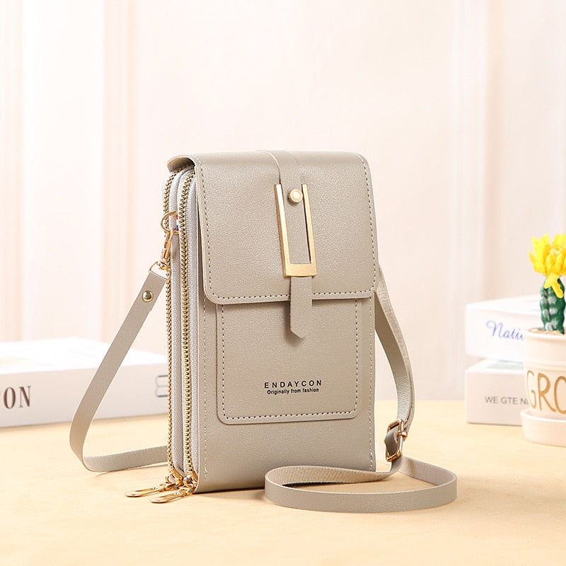 Echoarchiv | Leder Smartphone Clutch Damen Handtasche mit Touchscreen-Fenster