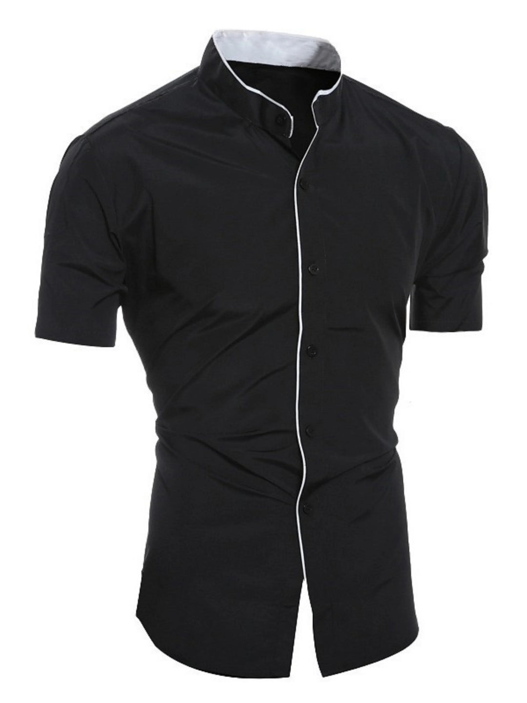 Echoarchiv | Herren Slim Fit Stehkragenhemd Kurzarm