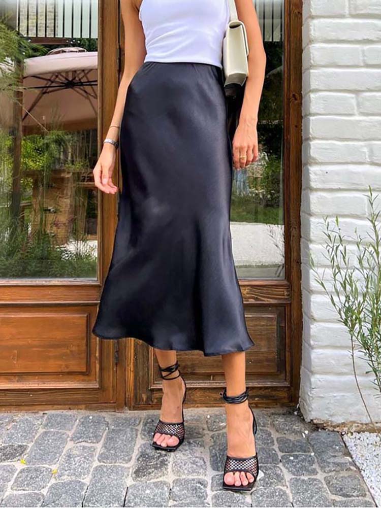 Echoarchiv | Satin-Midi-Rock mit Fließendem Design für Damen