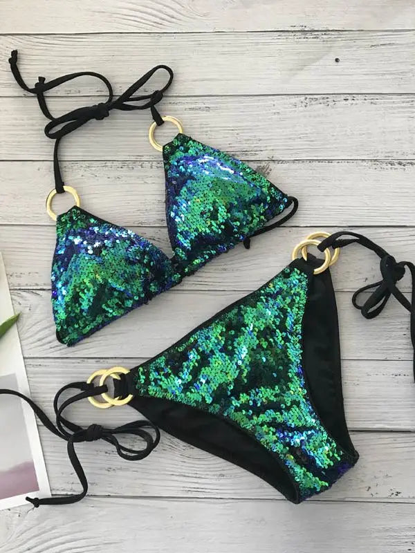 Echoarchiv | Neu Sexy Bikinis Pailletten Goldfarbe Frauen Bandage Bikini Set Push-Up Vorgepolsterter Bh BadEchoarchivnzug Set BadeEchoarchiv