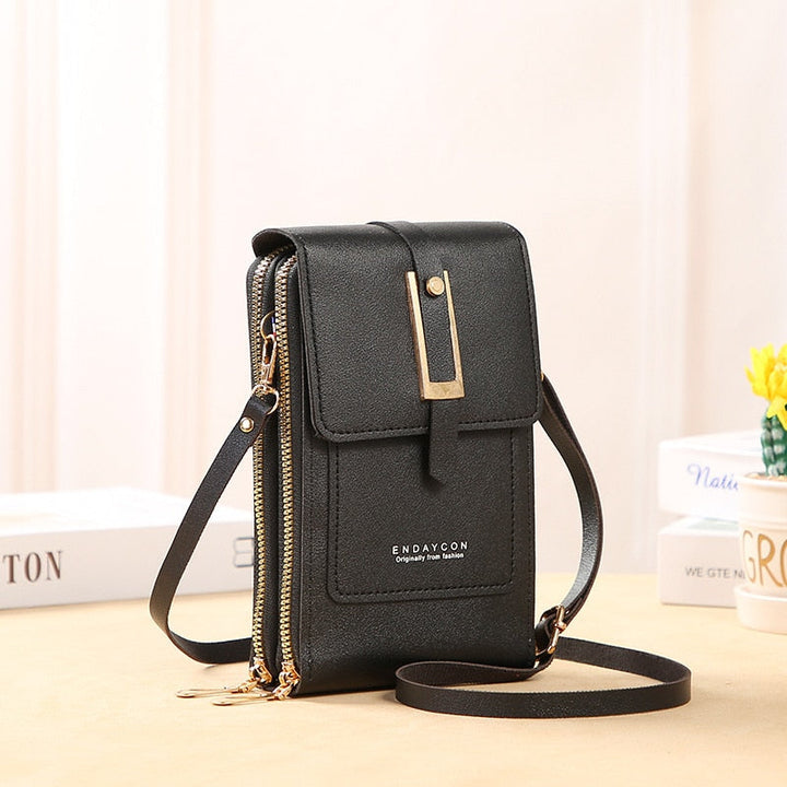 Echoarchiv | Leder Smartphone Clutch Damen Handtasche mit Touchscreen-Fenster
