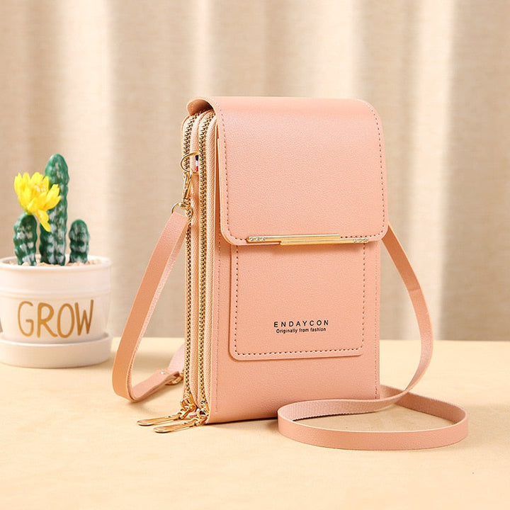 Echoarchiv | Leder Smartphone Clutch Damen Handtasche mit Touchscreen-Fenster