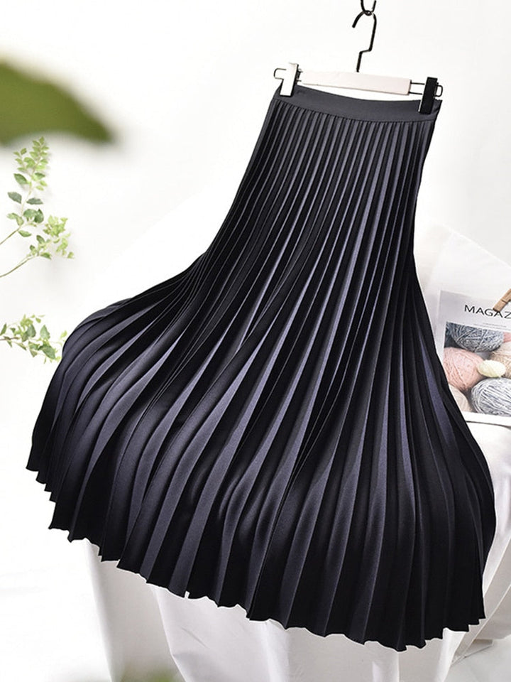 Echoarchiv | Markendesigner Damen Eleganter Schicker Solider Plisseerock Hohe Taille Luxusmode