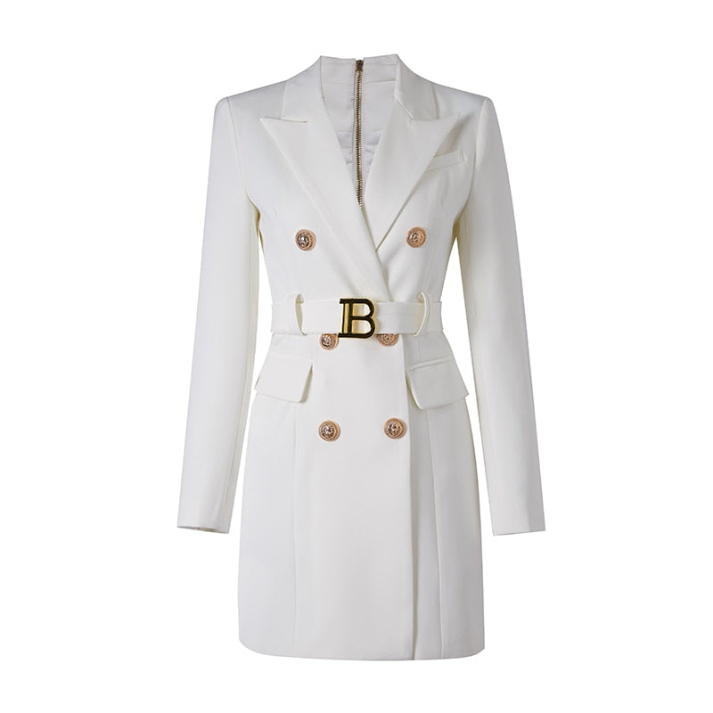 Echoarchiv | Schickes Blazerkleid mit Taillengürtel und Schöner Knopfverzierung