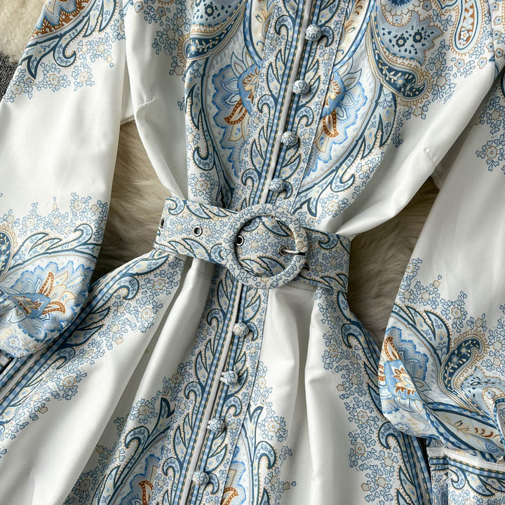 A-Linienkleid mit Gürtel und Blumenmuster