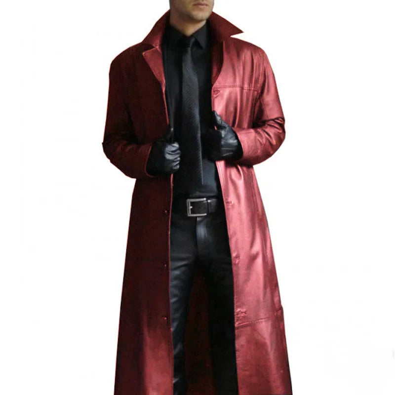 Echoarchiv | Lange Kunstlederjacke für Herren mit Krage