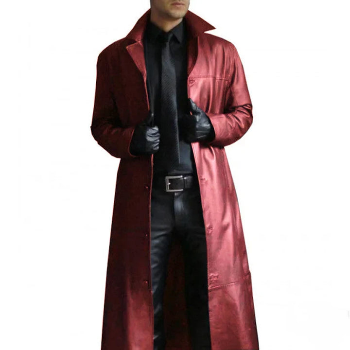Echoarchiv | Lange Kunstlederjacke für Herren mit Krage
