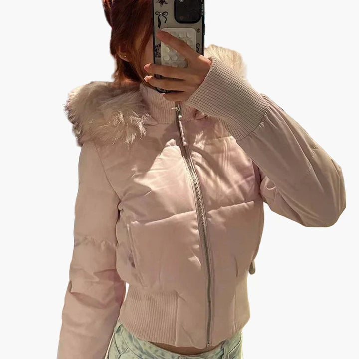 Echoarchiv | Winterjacke mit Kapuze und Fellkragen - Modische, Taillierte Übergangsjacke für Herbst und Winter