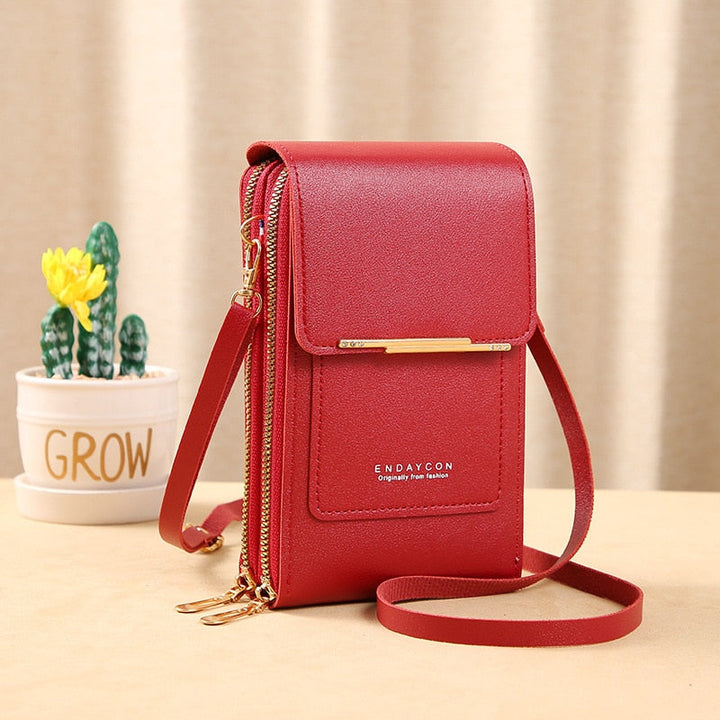 Echoarchiv | Leder Smartphone Clutch Damen Handtasche mit Touchscreen-Fenster