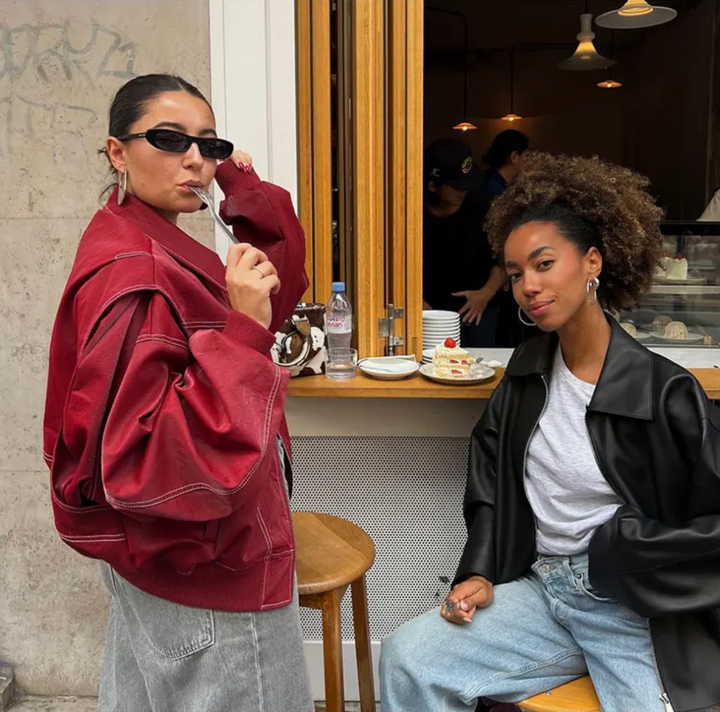 Echoarchiv | Damen Oversized Lederjacke Rot