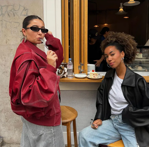 Echoarchiv | Damen Oversized Lederjacke Rot