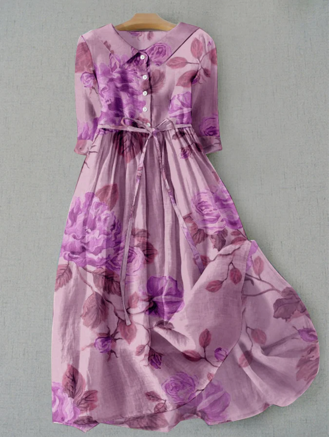 Echoarchiv | Leinenkleid mit Blumenmuster und Knopfleiste für Damen