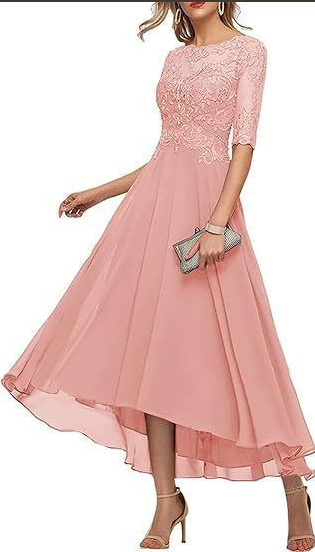 Echoarchiv Damen Abendkleid mit Spitze und kurzen Ärmeln