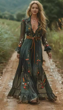 Boho Maxikleid mit V-Ausschnitt | Echoarchiv