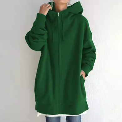 Grün Winter-Kapuzenpullover mit Reißverschluss